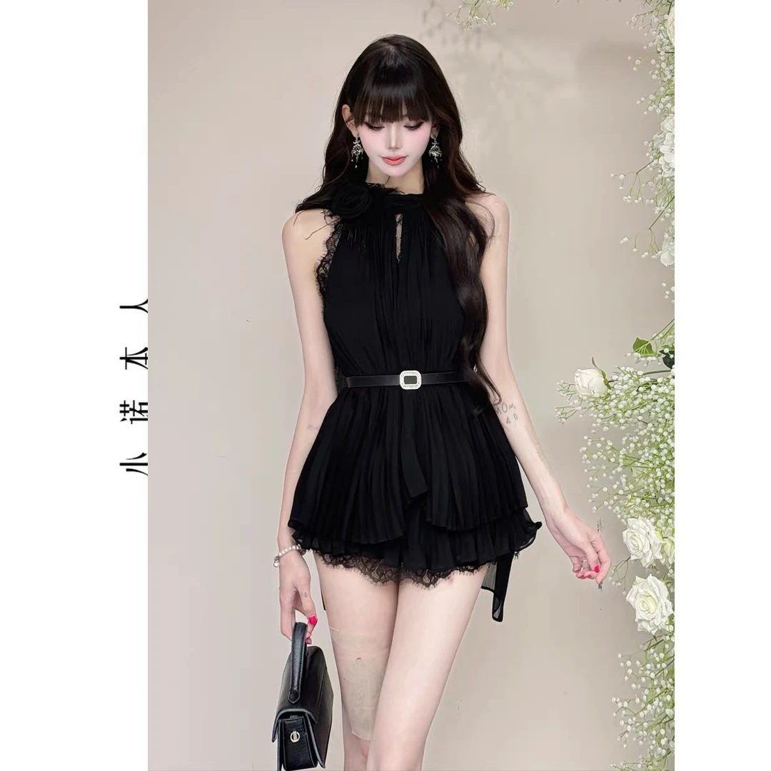 Yoo漏肩上衣韩版显瘦牙签褶衬衫裙高腰蓬蓬裙赴约极简女装套装