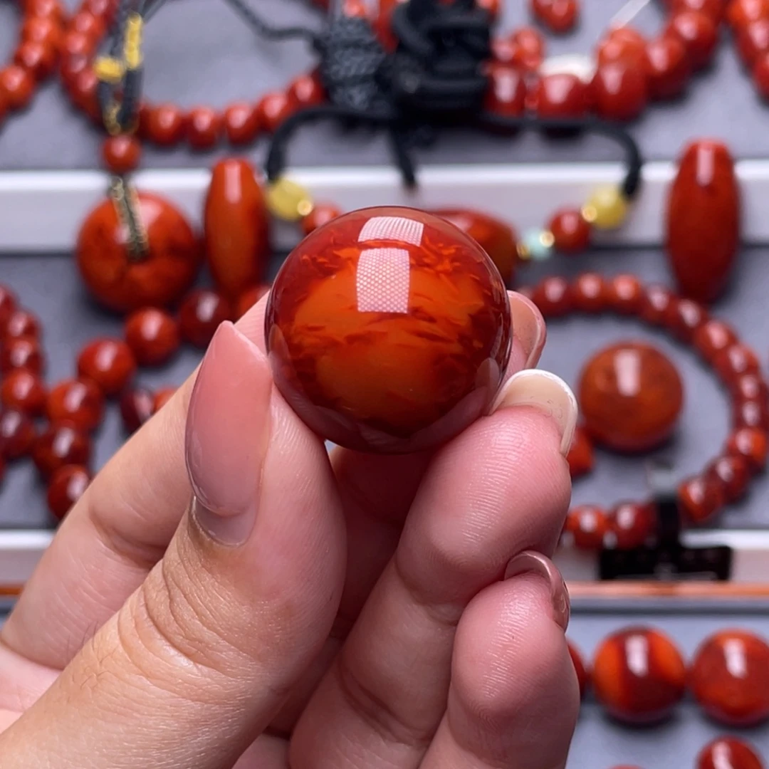 未镶嵌其他南红玛瑙原矿）22.7mm瓦西玫红火焰虎皮圆珠