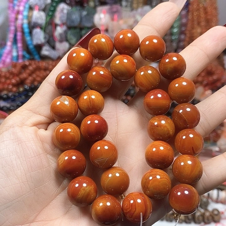 玛瑙/玉髓未镶嵌珠宝半成品战国红玛瑙卡14mm