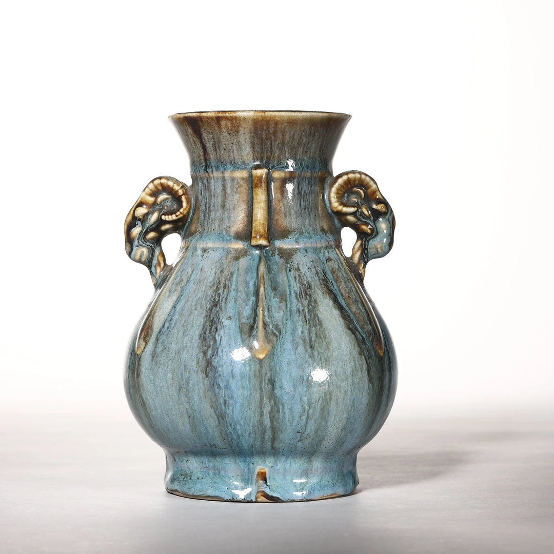 1040清中晚期·仿钧釉双羊首尊【古董拍卖】