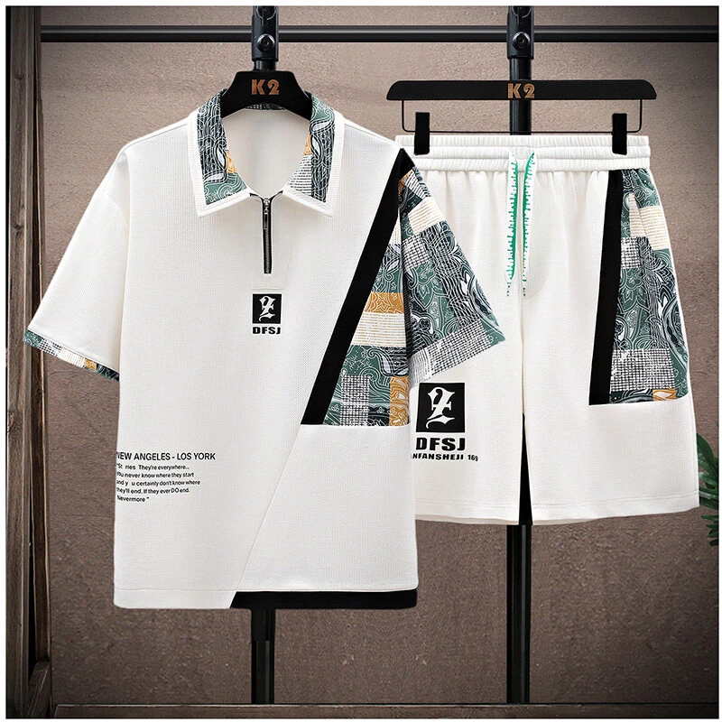 时尚短袖夏装夏季休闲运动两件套一套套装休闲青年薄款夏天