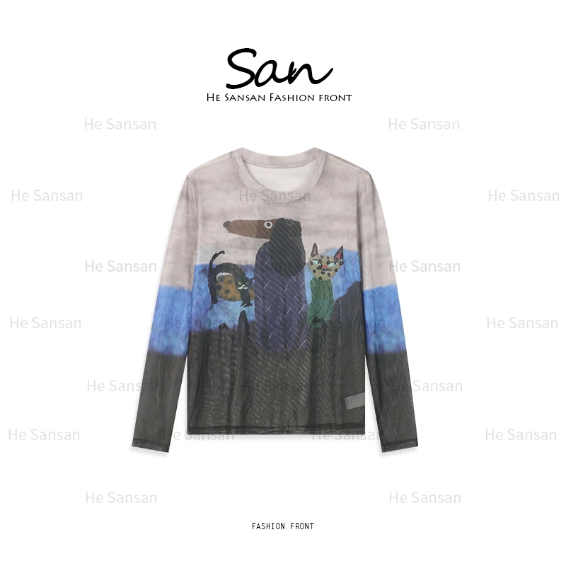 【SANSAN】轻奢气质长袖百搭休闲抽象设计款极简上衣DY-4603