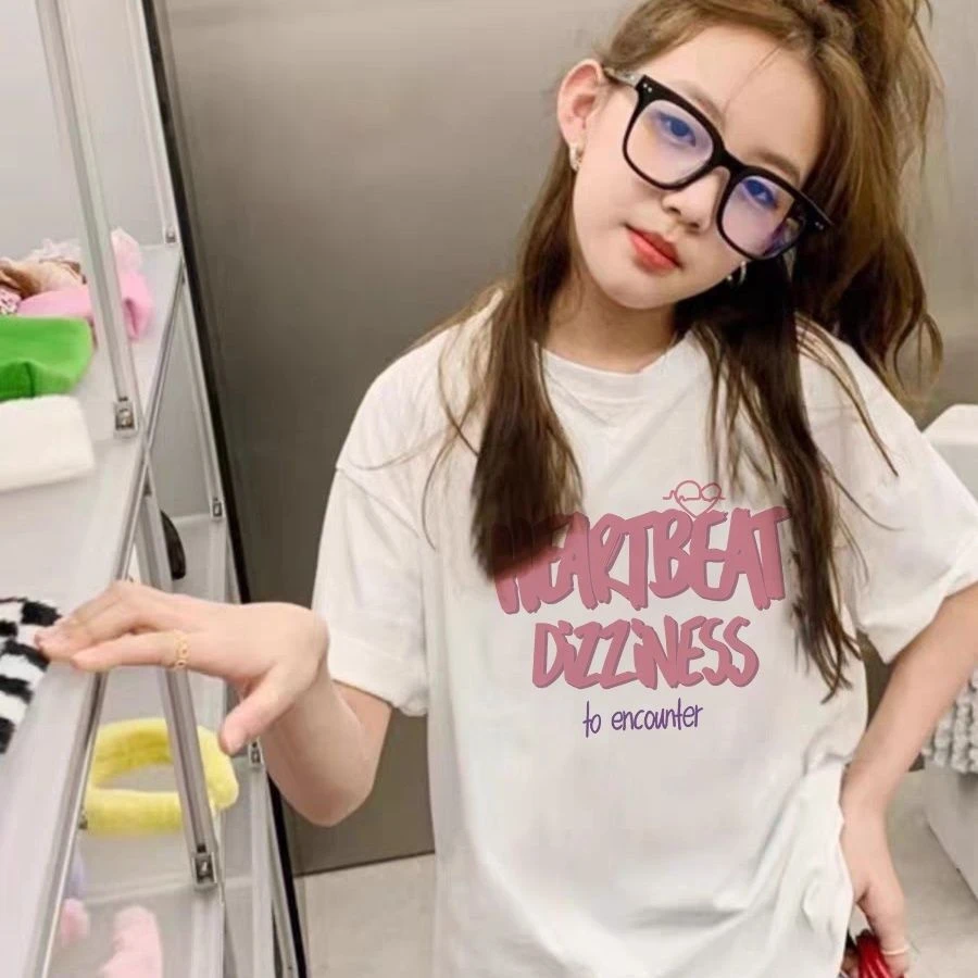 夏装女童纯棉T恤半袖2025新款中大童潮流洋气字母短袖上衣服学生