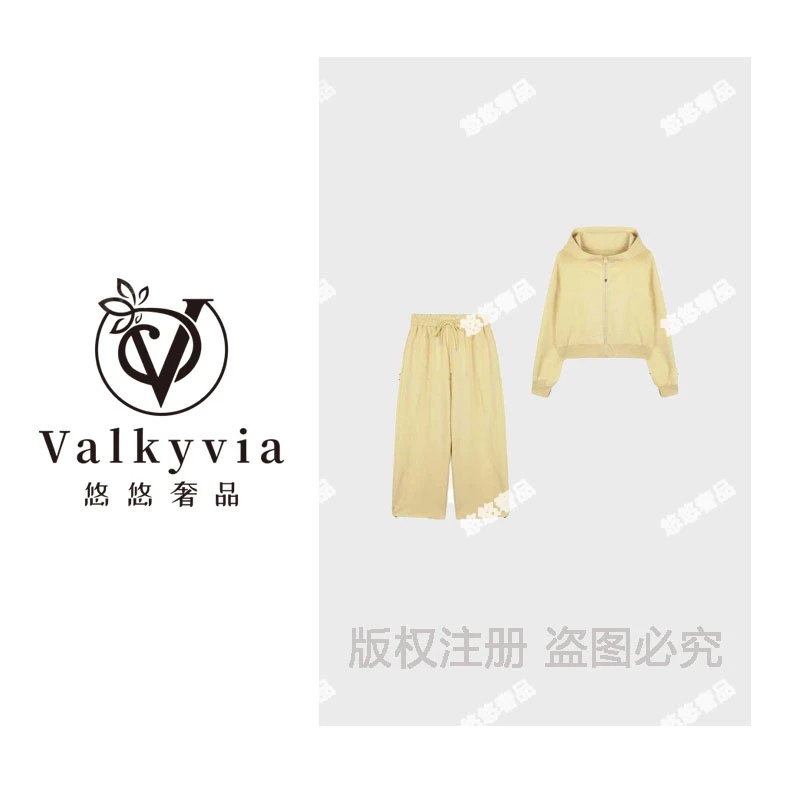 【Valkyvia/悠悠奢品】款百搭气质拉链连帽套装Y-102