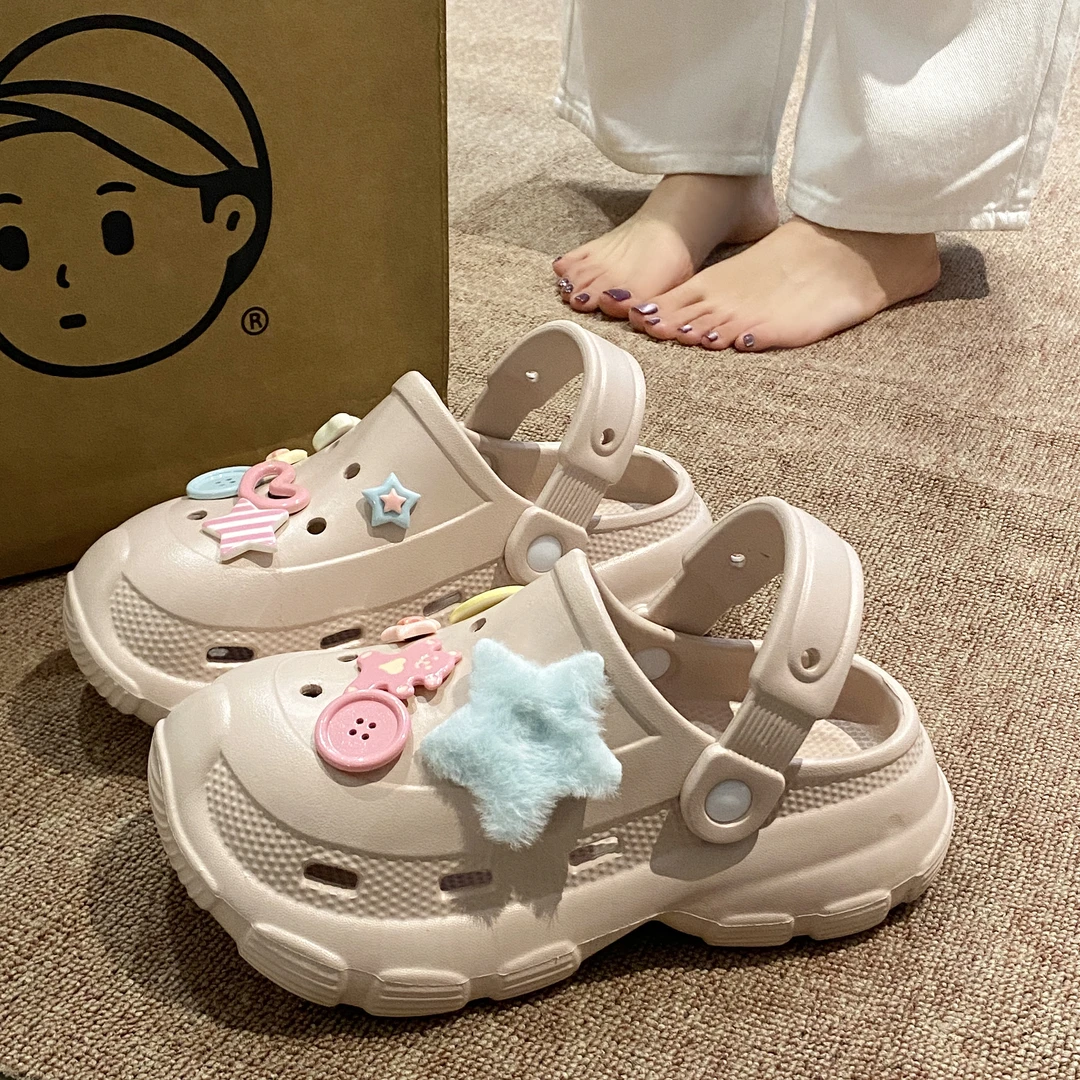 情侣防滑厚底凉鞋海边包头洞洞鞋女夏季沙滩学生可爱凉拖鞋半拖