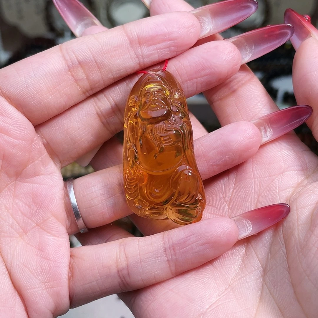 琥珀未镶嵌裸石抚顺琥珀财神吊坠