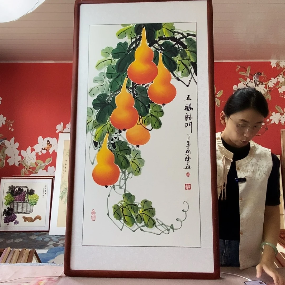 国画手写手绘国画作品带框包邮62✖️122