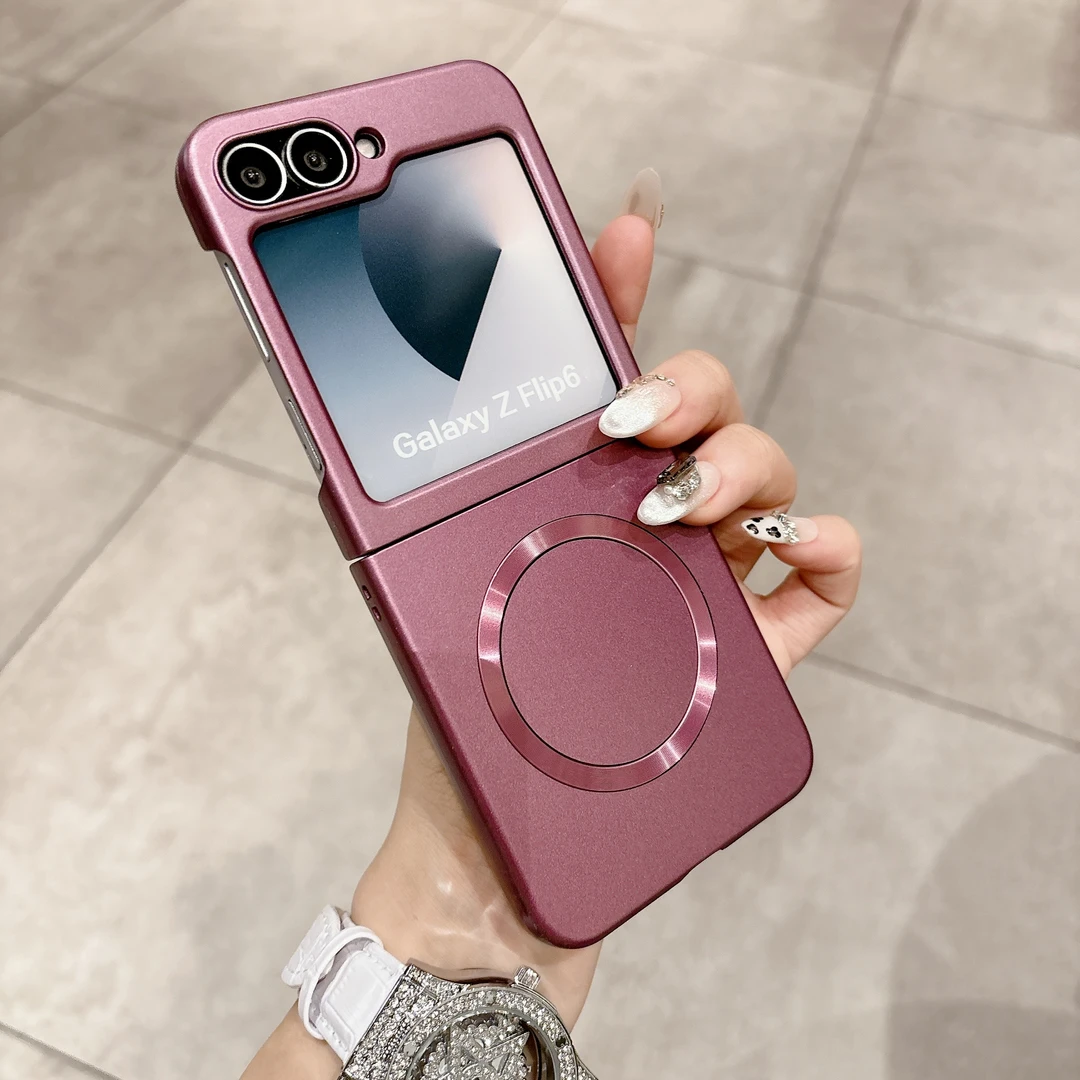 适用三星zflip6手机壳金属漆zflip7新款磁吸充电折叠超薄全包防摔