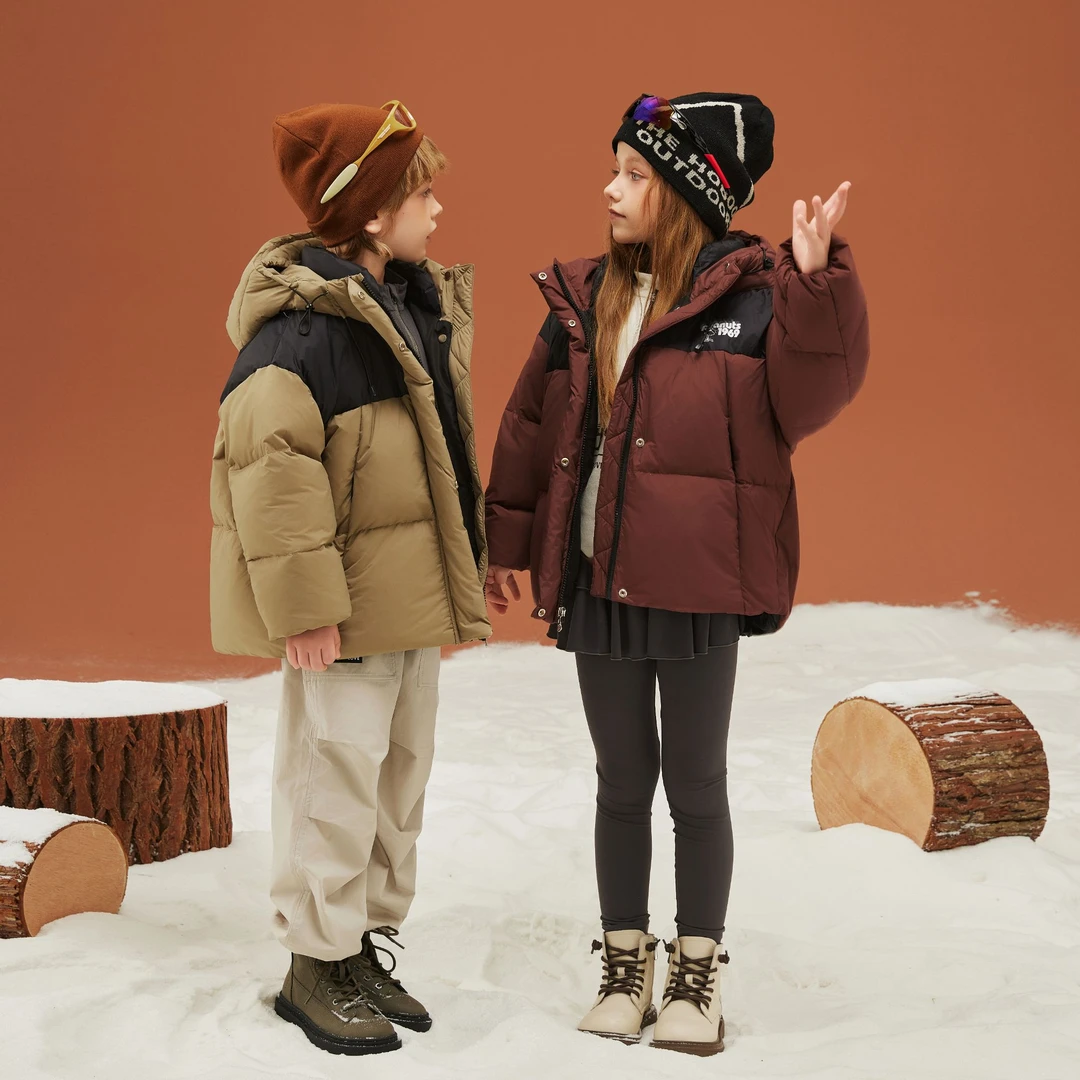 史努比儿童连帽拼色羽绒服中小童男女宝保暖冬装外套XD703