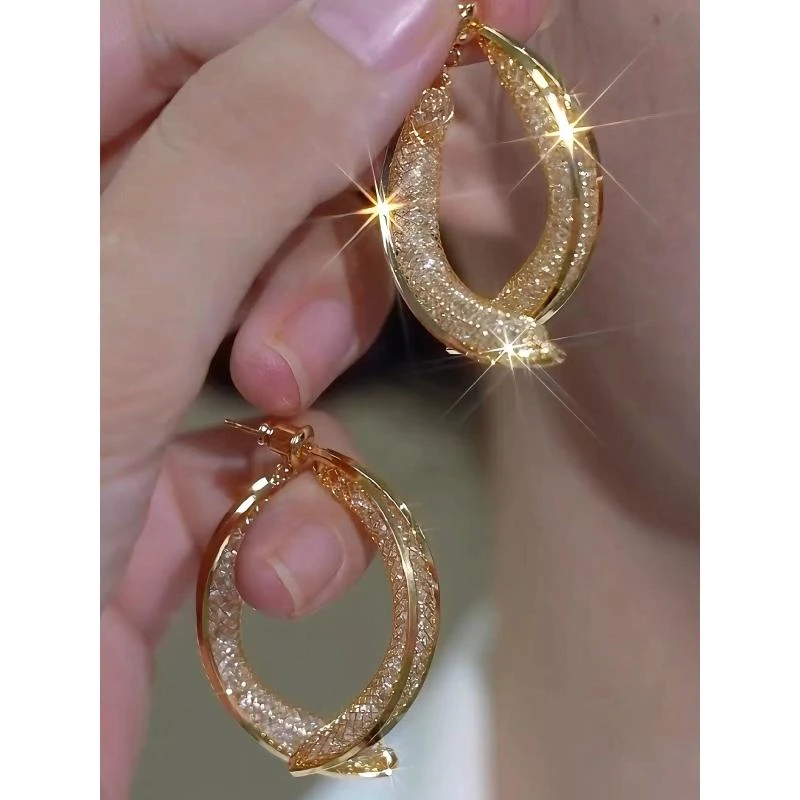 欧美个性时尚夸张金属网格交叉耳环气质简约百搭高级感显瘦耳饰女