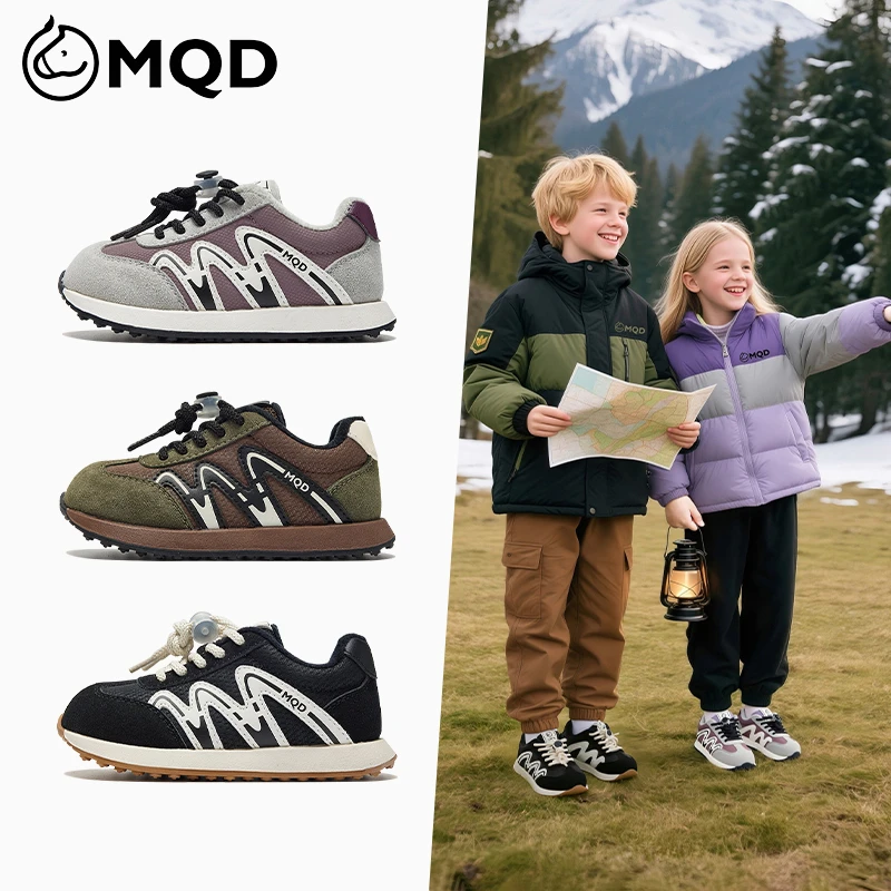 MQD马骑顿女童加绒运动鞋2025冬季男童保暖棉鞋儿童德训阿甘鞋