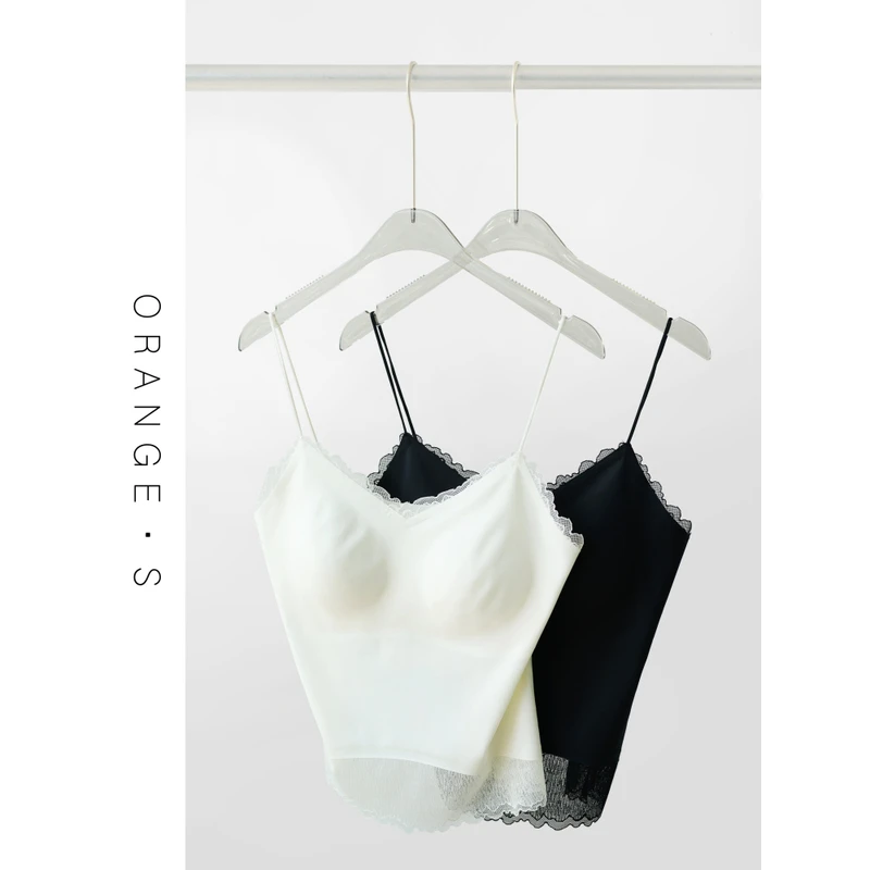 【蕾丝一体美背】内里真丝面料～无缝绷胶工艺！法式无痕美背吊带