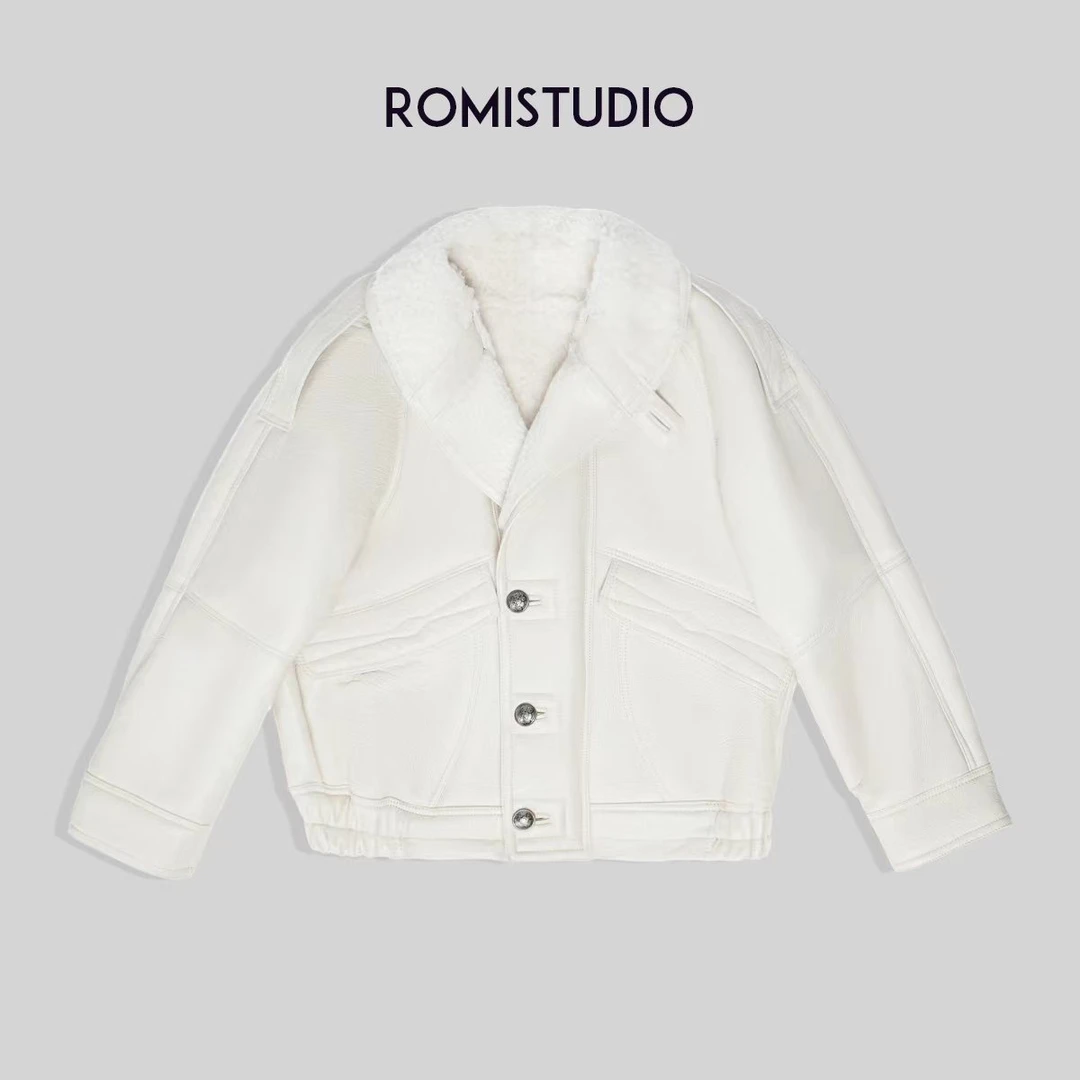 ROMI STUDIO【皮毛一体】翻领夹克皮衣外套W2216