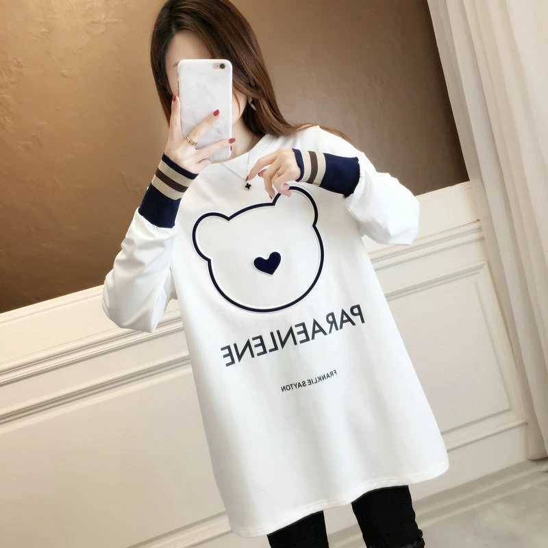 德绒磨毛长袖t恤女秋冬季韩版宽松大码女装中长款内搭上衣打底衫