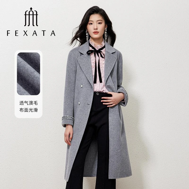 【周周专属】FEXATA斐格思灰色摩登气质羊毛双面呢大衣1158