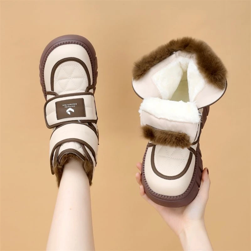 时尚百搭厚底雪地靴女2025冬季新款加绒加厚防滑魔术贴大棉鞋棉靴