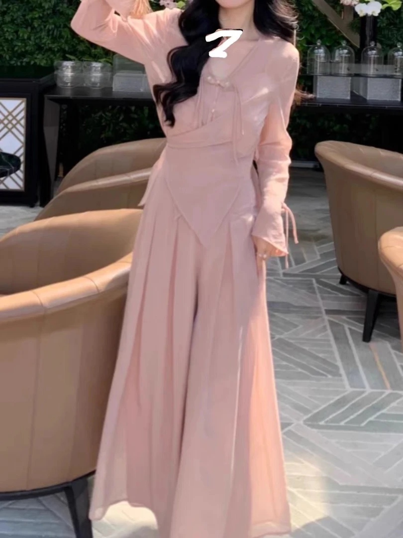 新中式国风女套装2025温柔长裙粉色连衣裙子女C514