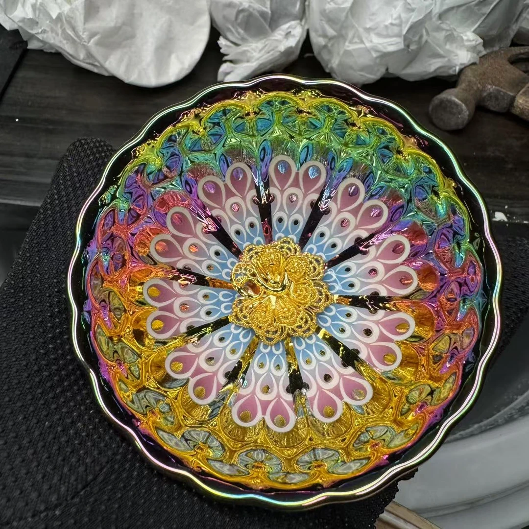 手工茶器 七彩梦幻夜光【金孔雀】太阳光-金底