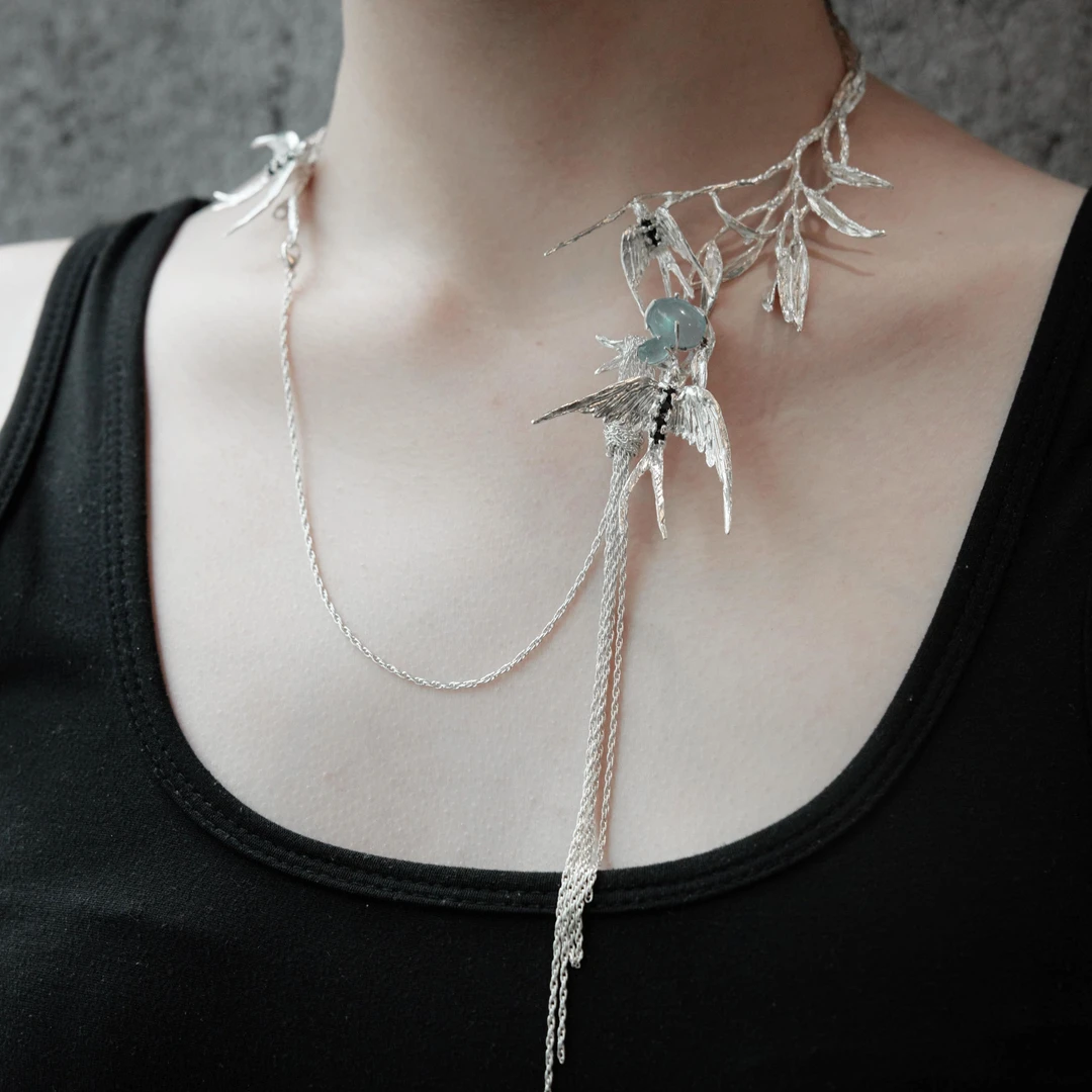 东黑三白 坠链均925银 柳燕依依 s925银原创设计感中式步摇女项圈