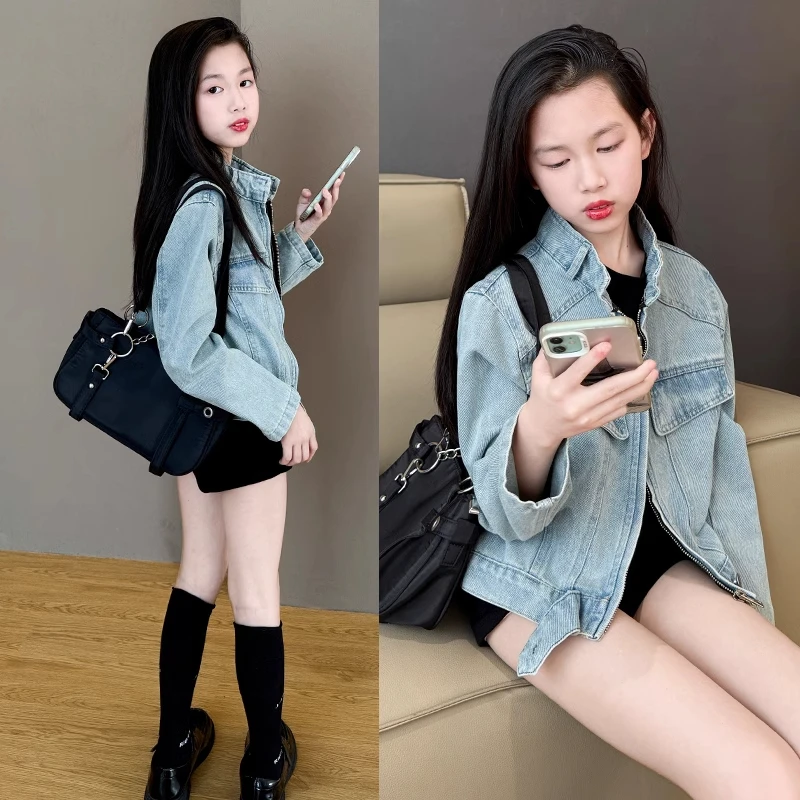 女童春装宽松休闲牛仔外套儿童2025春秋新款洋气韩版港风上衣大童