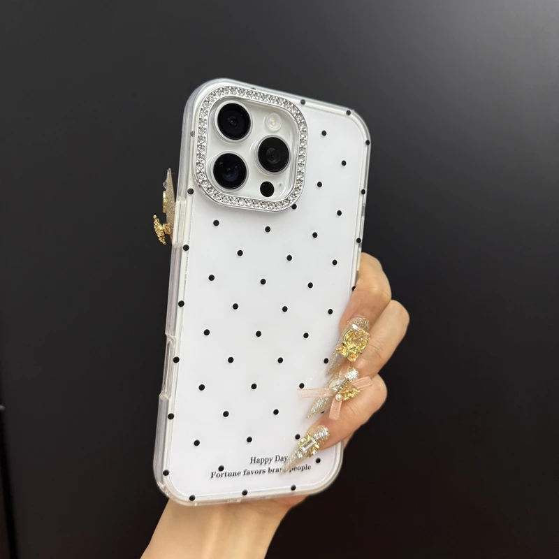 高颜值闪钻波点适用iphone16新款手机壳14苹果15promax网红13女款