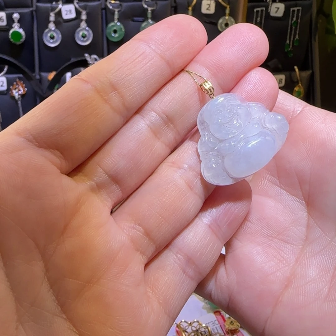 翡翠18K金镶嵌耳饰吊坠