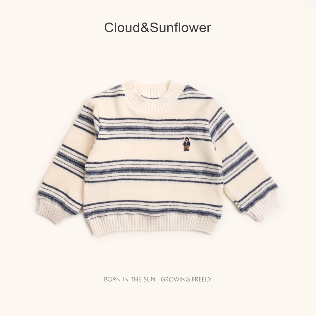 【云朵小葵】女男童秋季新款小熊螺纹领休闲圆领毛衣1114442