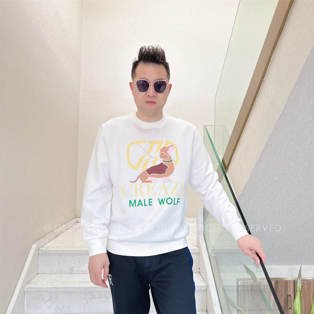 秋冬款NL胸口一条小狗轻奢高端男装高档休闲潮牌男士长袖卫衣