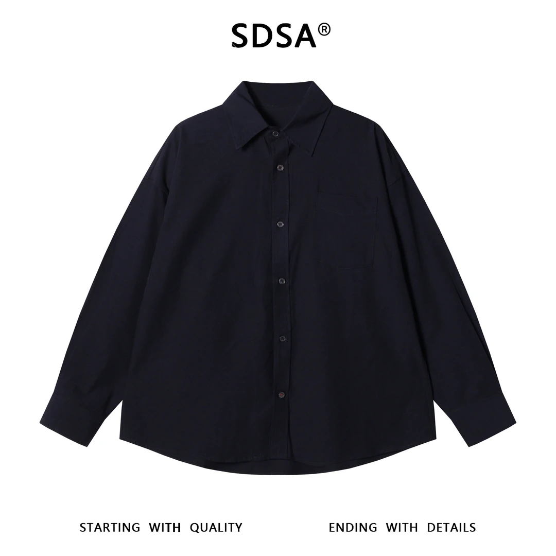 SDSA男士秋冬新款痞帅男装简约基础款纯色口袋翻领长袖衬衫百搭