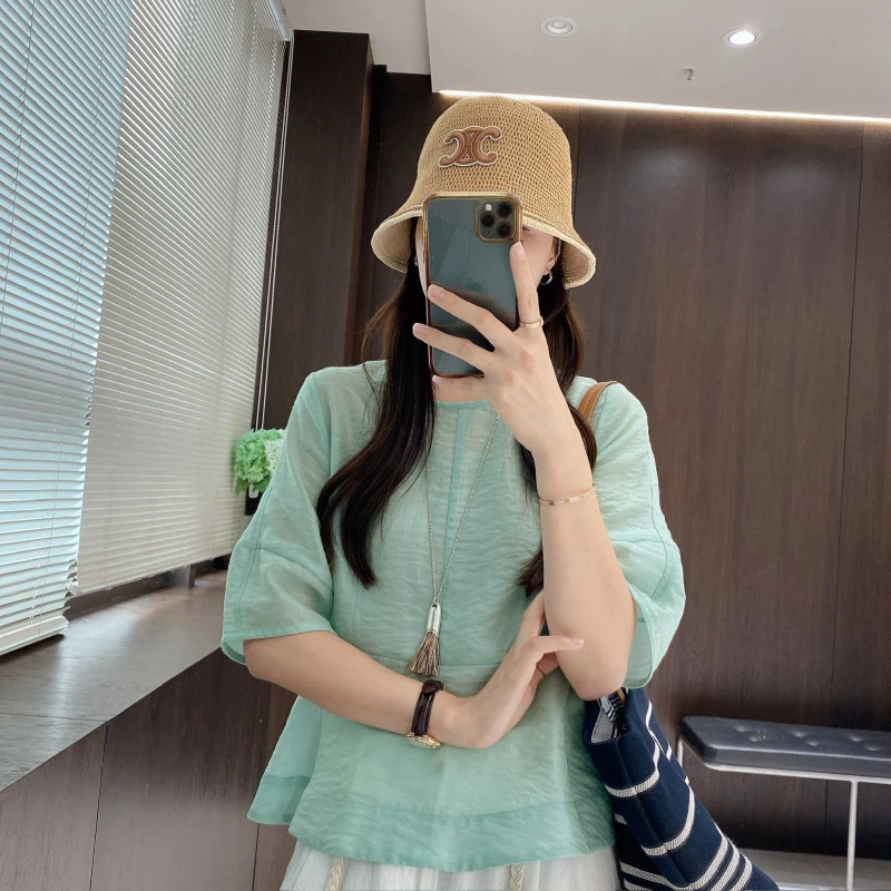 IMFLY金小金自制女装 莱赛尔小衫DYW9367夏日温柔气质清凉小衫