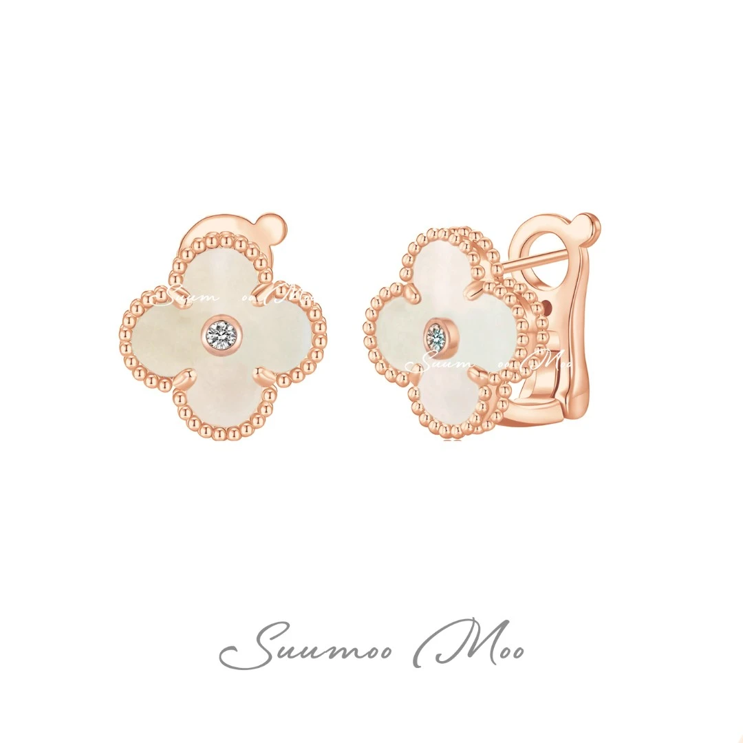 铜合金贝壳耳饰 法式时尚金色贝壳幸运草耳环 耳拍款