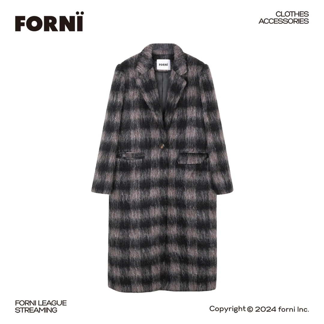 FORNI x YOYO 又见伦敦 经典气质羊驼毛秋冬高级感中长款格子大衣