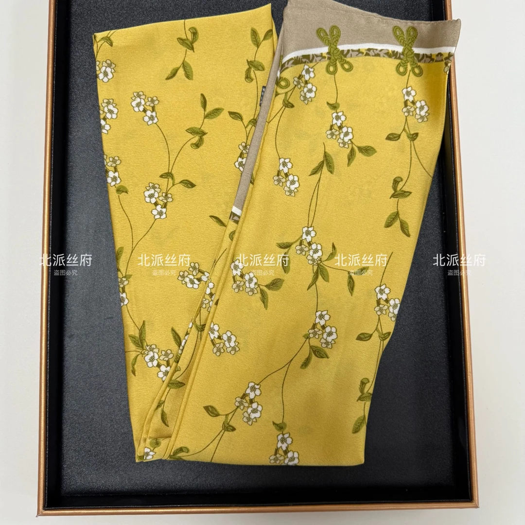 【麦浪黄】飘带长巾经典时尚气质搭配优雅小领巾夏季双面