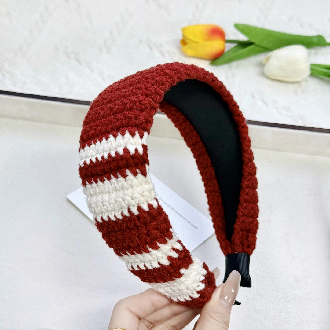 Freshness-秋冬新款简约百搭纯手工宽边红色编织发箍1117