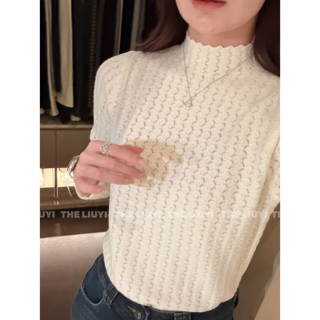 【LIUYI】人鱼泪~精致重工烫钻提花内搭打底衫511264