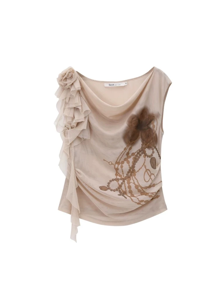 REVAN芮范2025夏季新品设计师款浪漫印花荷叶边单衣RL30801072