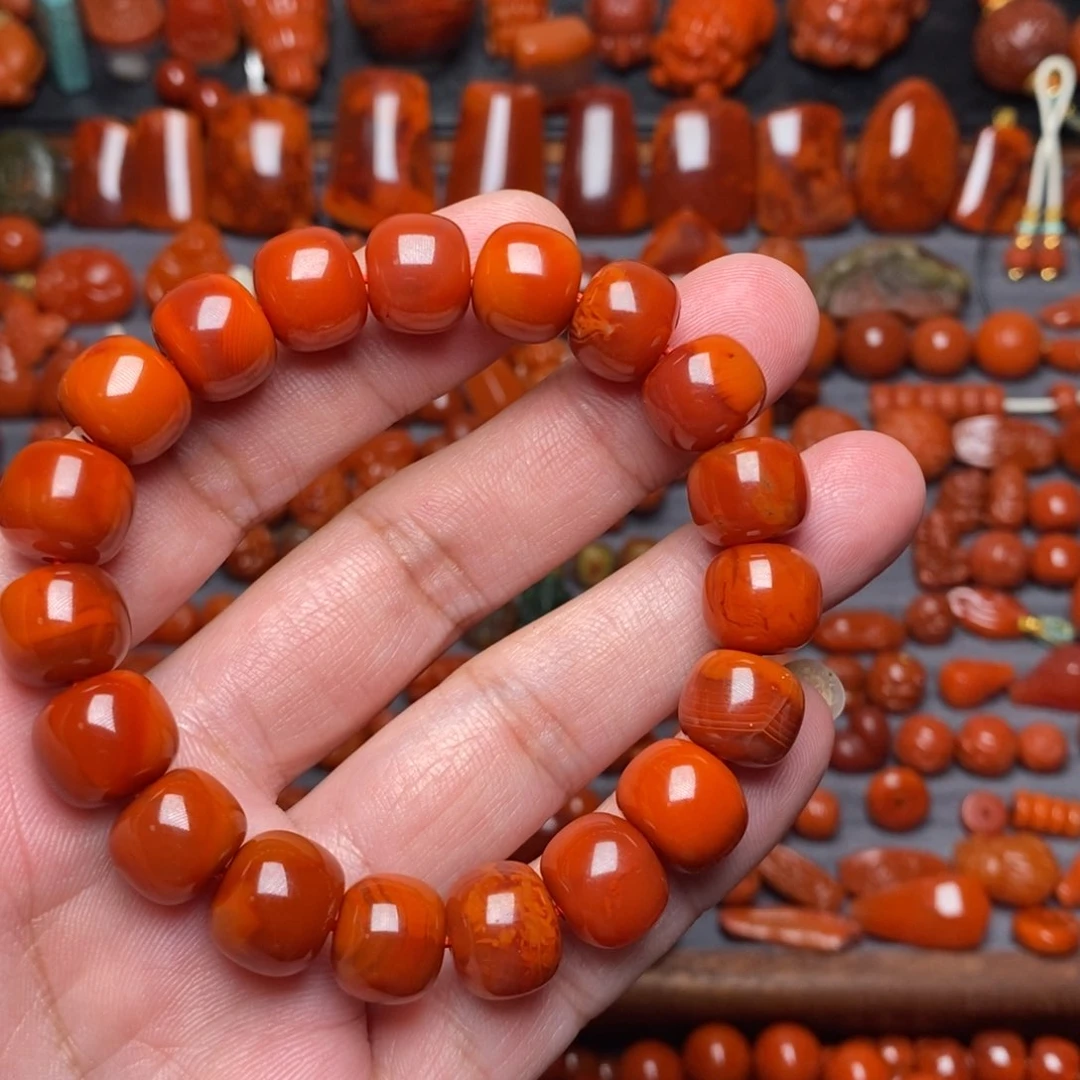 南红玛瑙火焰纹老型手串未镶嵌