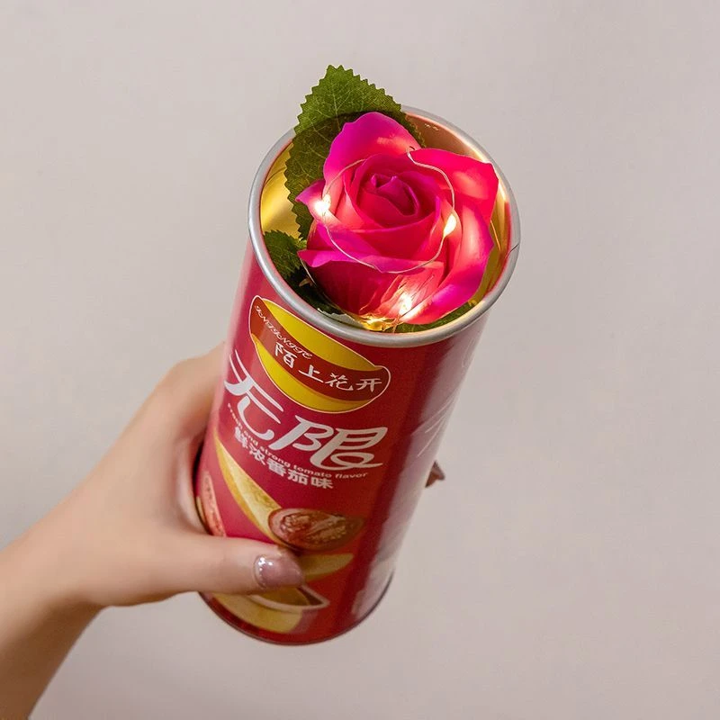 新款情人节玫瑰花薯片罐装仿真永生花送女生长辈生日惊喜礼盒礼物