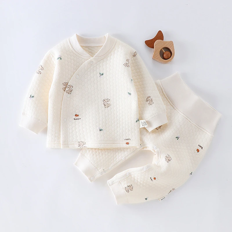 婴儿保暖套装秋冬男女宝宝高腰护肚无骨分体秋衣秋裤幼儿夹棉内衣