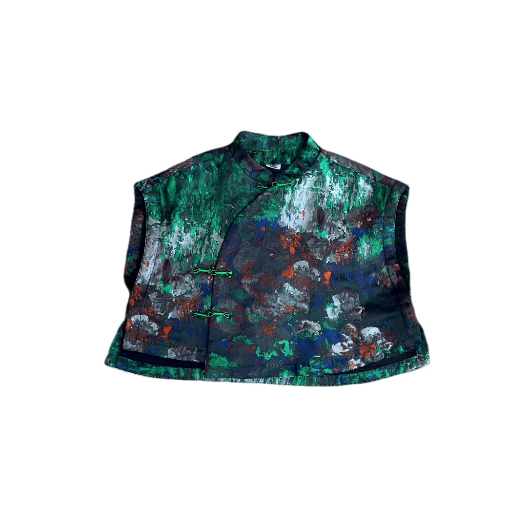 24311油画马甲网红百搭复古复古马甲新中式时尚提花中国风设计师