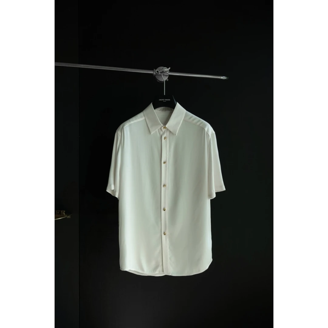 DRUNKCORNER 衬衫领绳结金扣短袖衬衫