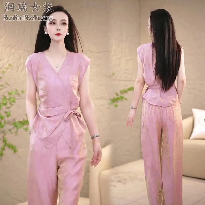 轻熟风时尚套装女2025夏季新款韩版显瘦极简风宽松洋气休闲两件套