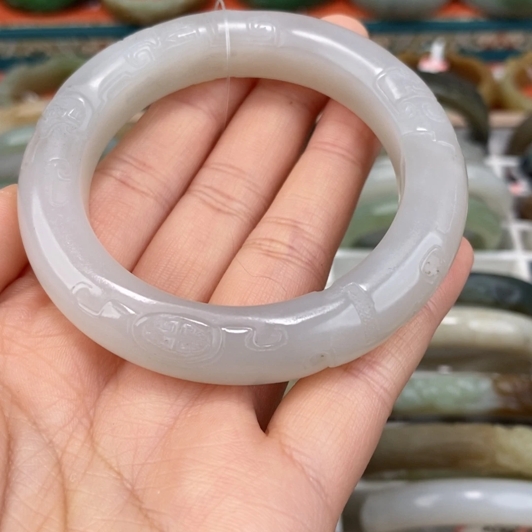 和田玉未镶嵌手镯冰白手镯53.8#