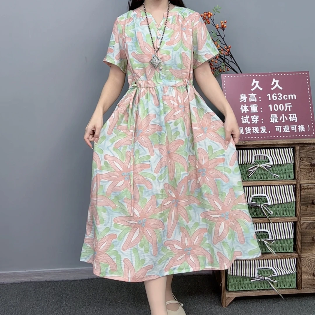 122新款文艺优雅宽松连衣裙时尚A字版长款大摆复古连衣裙SQ8763