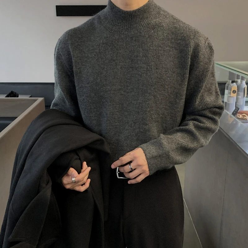 SSUMENAM半高领毛衣男秋冬季慵懒风内搭打底衫高级感百搭针织衫