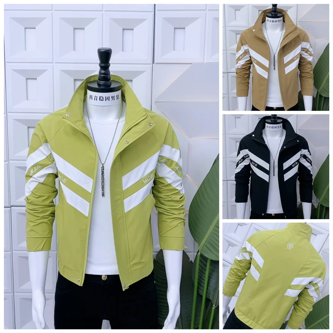 2025秋季新款夹克外套时尚潮流痞帅立领时尚拼色拼接爆款男士外套