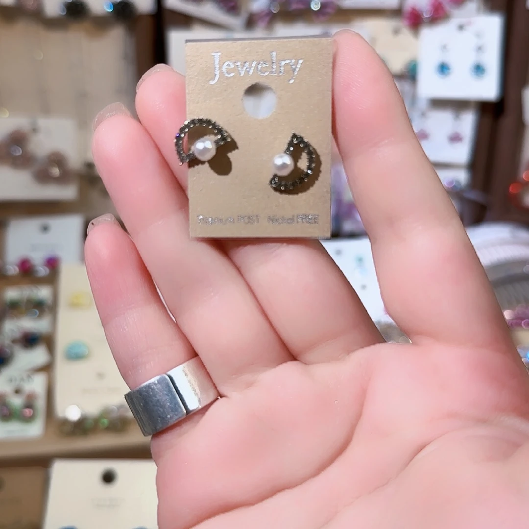 纯铜合金仿水晶手工耳钉百搭神器