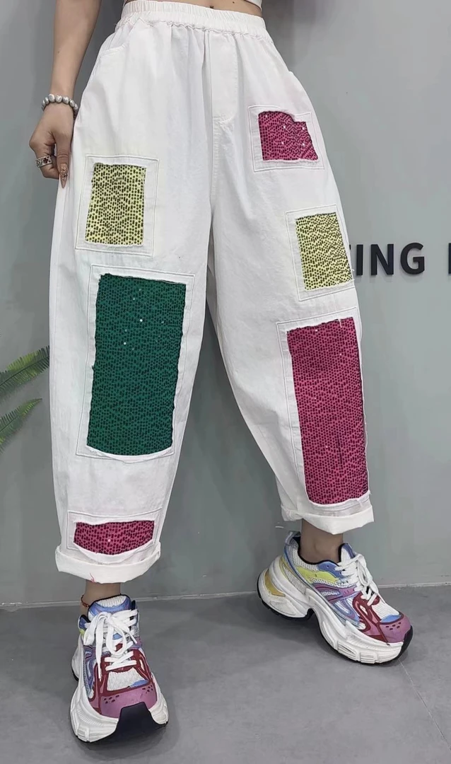 11963重工豹纹钻休闲裤