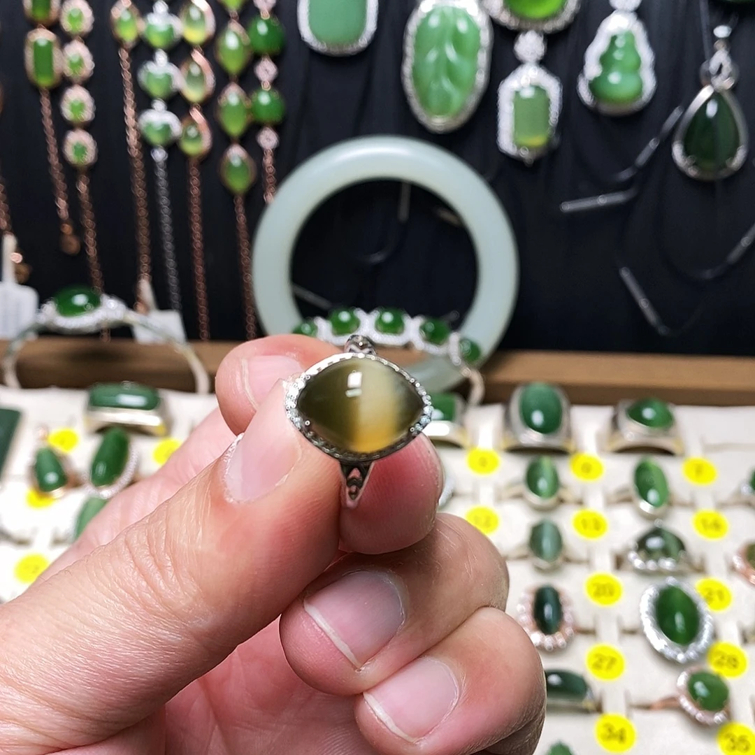 和田玉（碧玉）银S925镶嵌戒指