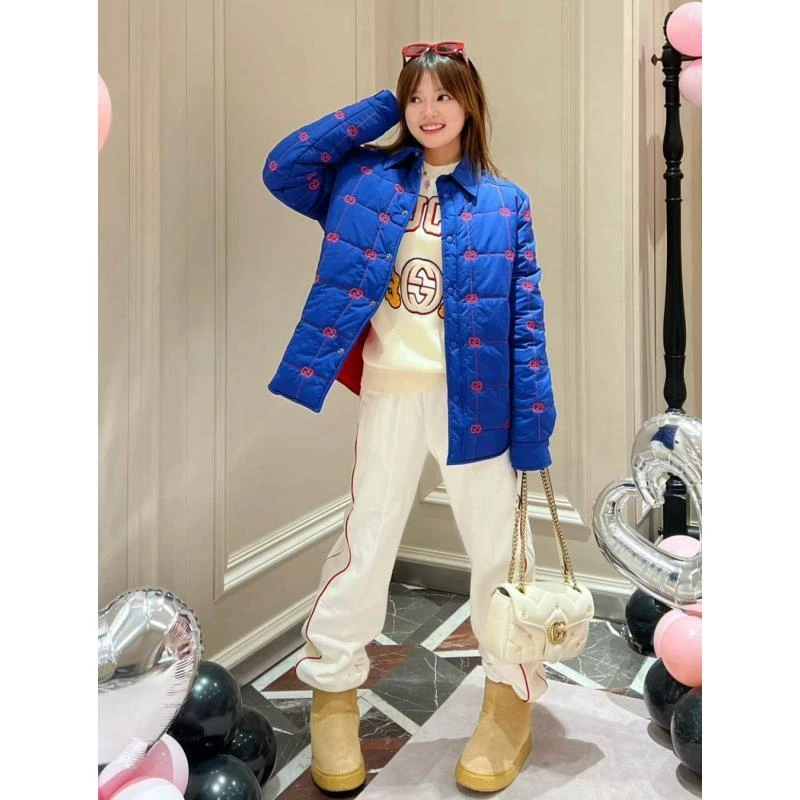 95新 GUCCI/古驰  AA3450 锦轮 蓝色老花满印棉服 46码